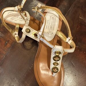 Coach pumps, White Leather, brass grommets. New.